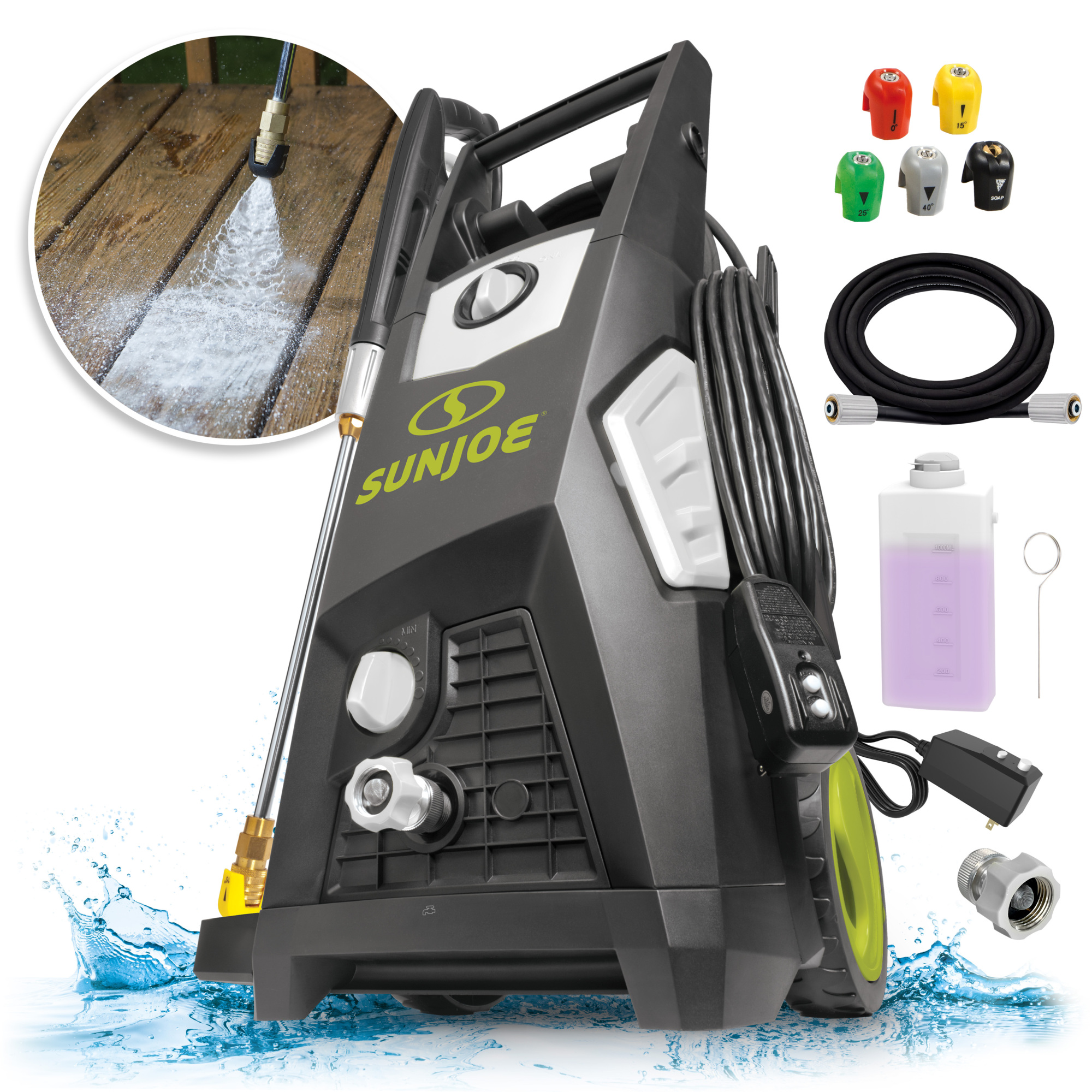 Sun Joe Electric Pressure Washer — 2000 PSI, 1.1 GPM, 14.9 Amp Motor, 40.6 fl. oz. Detergent Tank, 5 Quick-Connect Nozzles, Model# SPX3500